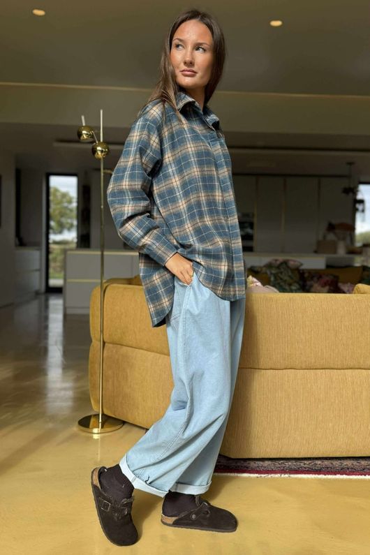 Patrick Plaid Brushed Cotton Shirt Teal